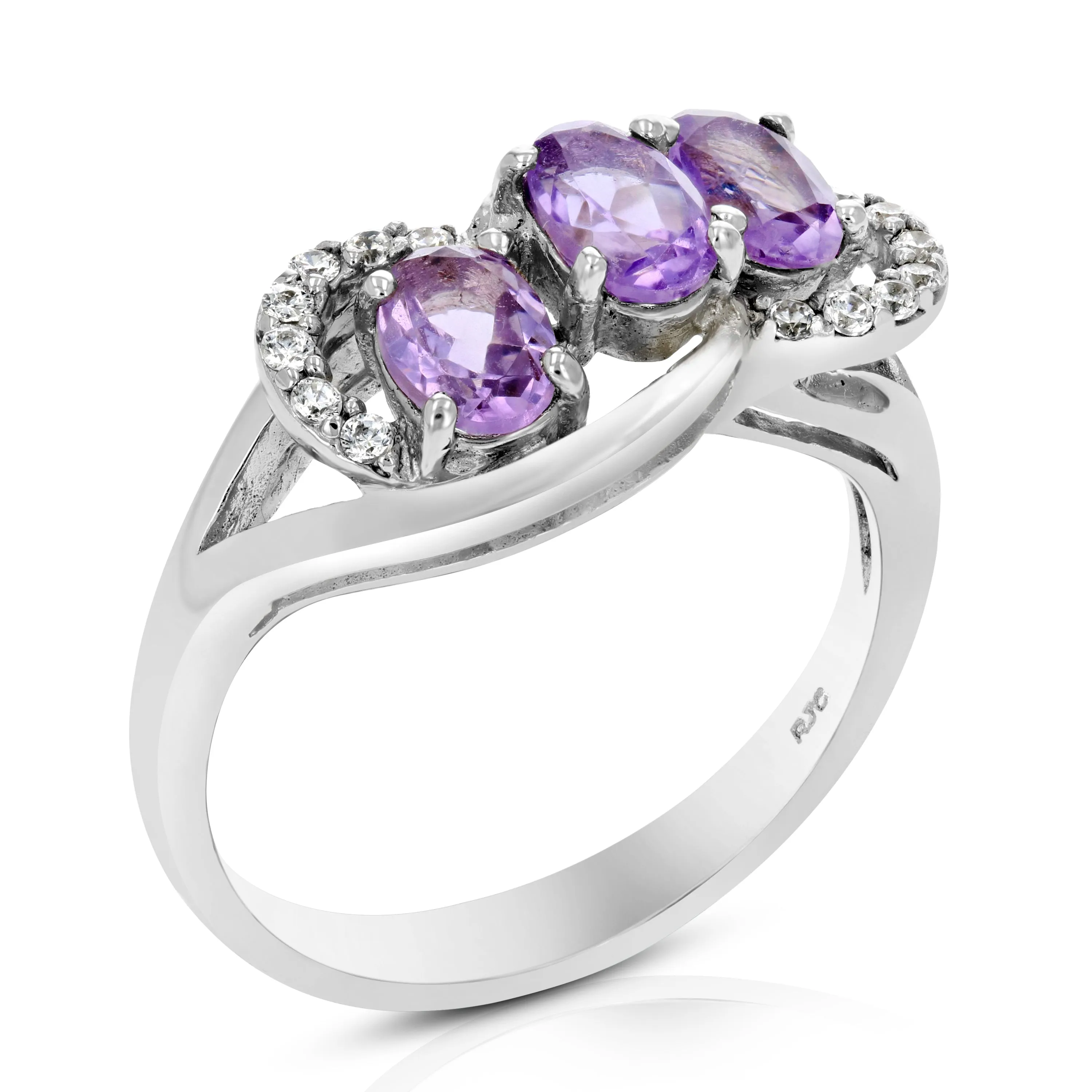 0.90 cttw Purple Amethyst Ring .925 Sterling Silver with Rhodium Oval 6x4 MM