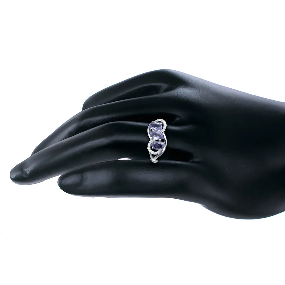 0.90 cttw Purple Amethyst Ring .925 Sterling Silver with Rhodium Oval 6x4 MM