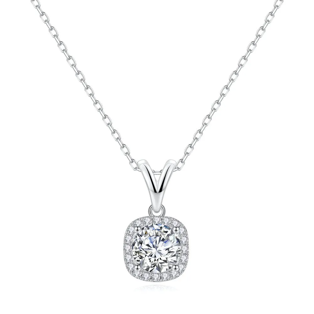 1 CT. Luxury Square  Moissanite Sterling Silver Necklace