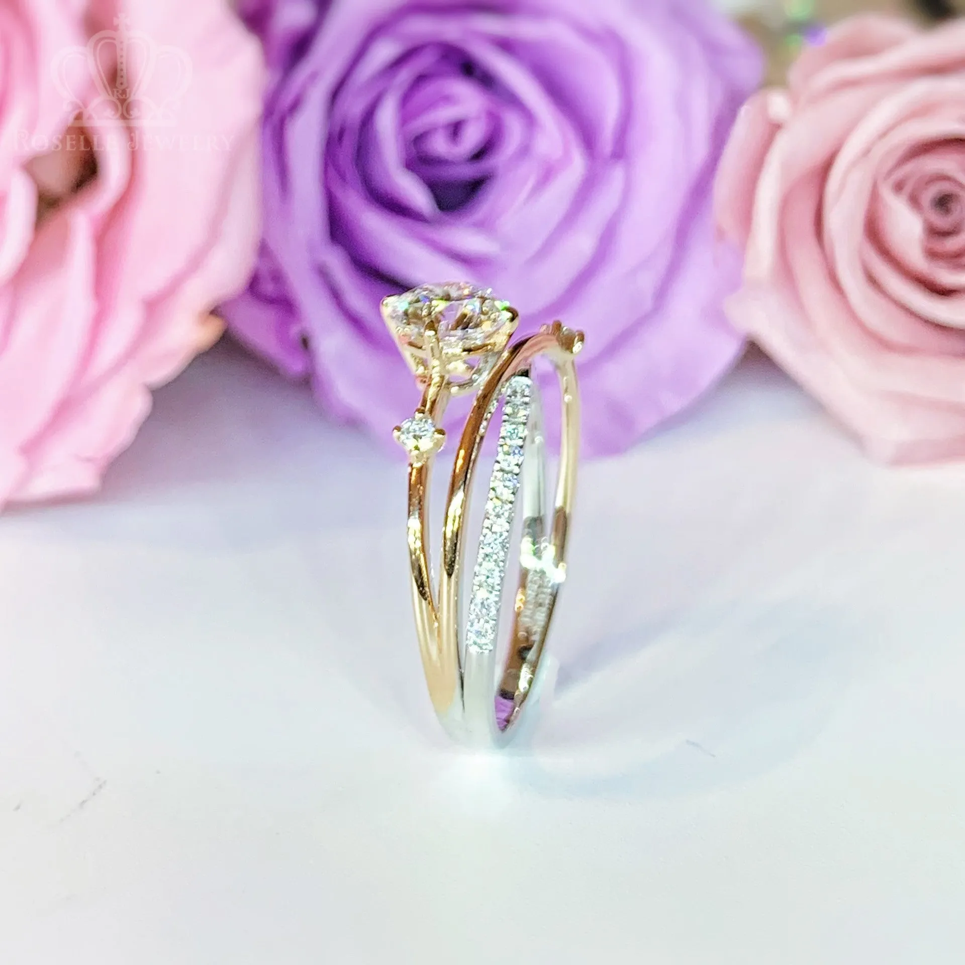 1.11CTW Twist Two Tone Gold Side Stone Diamond Engagement Ring - LGR059