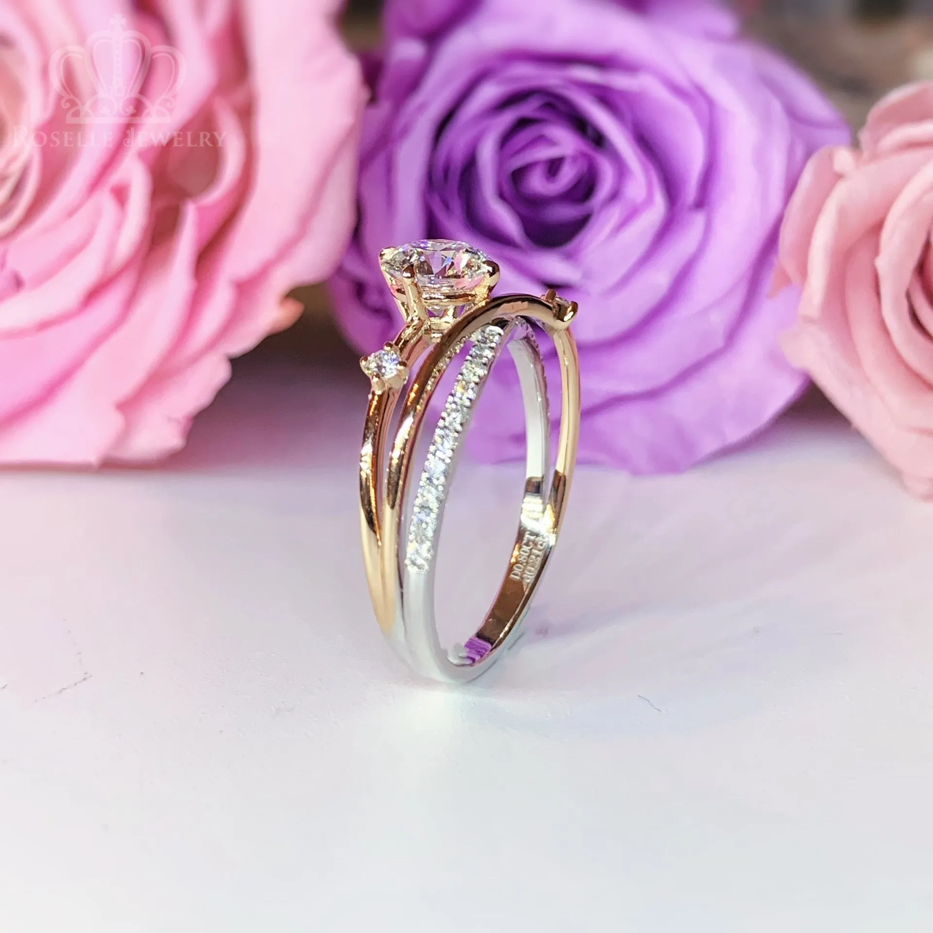 1.11CTW Twist Two Tone Gold Side Stone Diamond Engagement Ring - LGR059