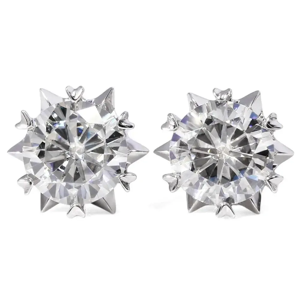 14k White Gold & Platinum Plated Silver Stud Moissanite Earrings 1.2ctw