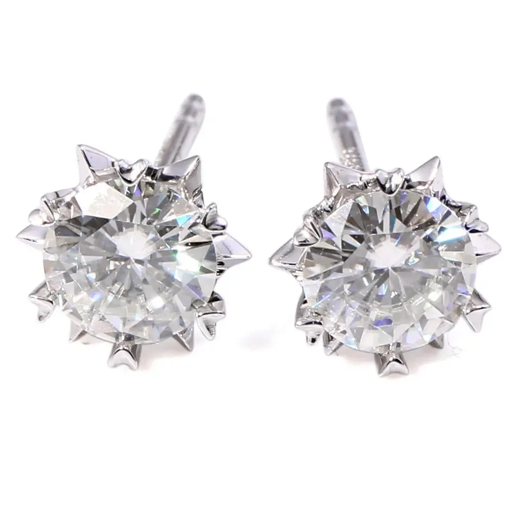 14k White Gold & Platinum Plated Silver Stud Moissanite Earrings 1.2ctw