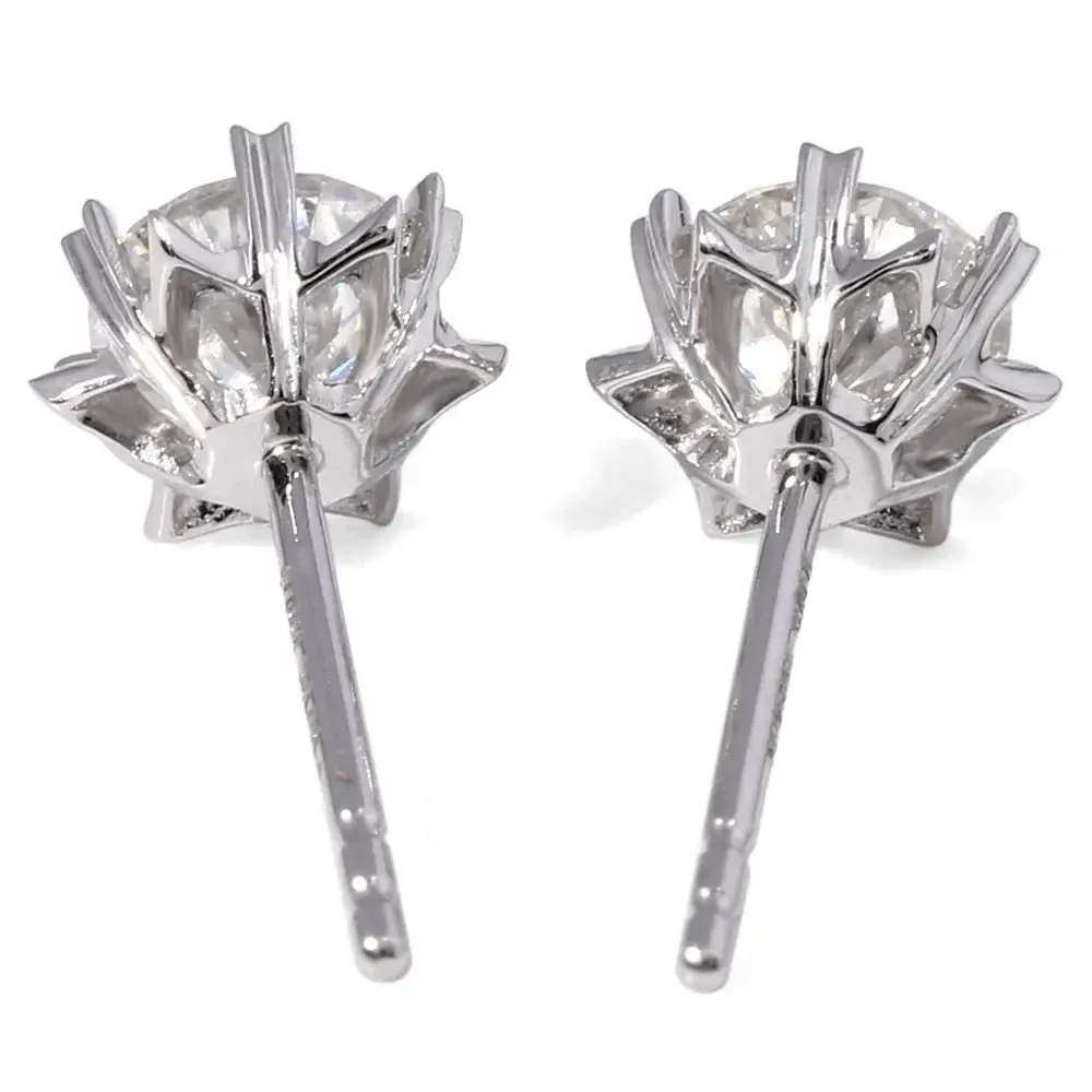 14k White Gold & Platinum Plated Silver Stud Moissanite Earrings 1.2ctw