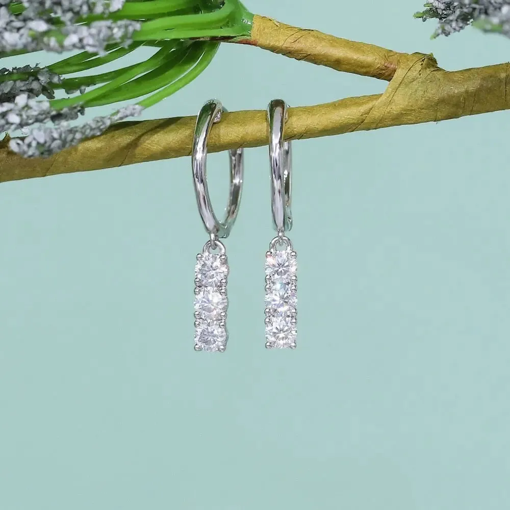 14k White Gold Hoop Drop / Dangle Moissanite Earrings 1.02ctw