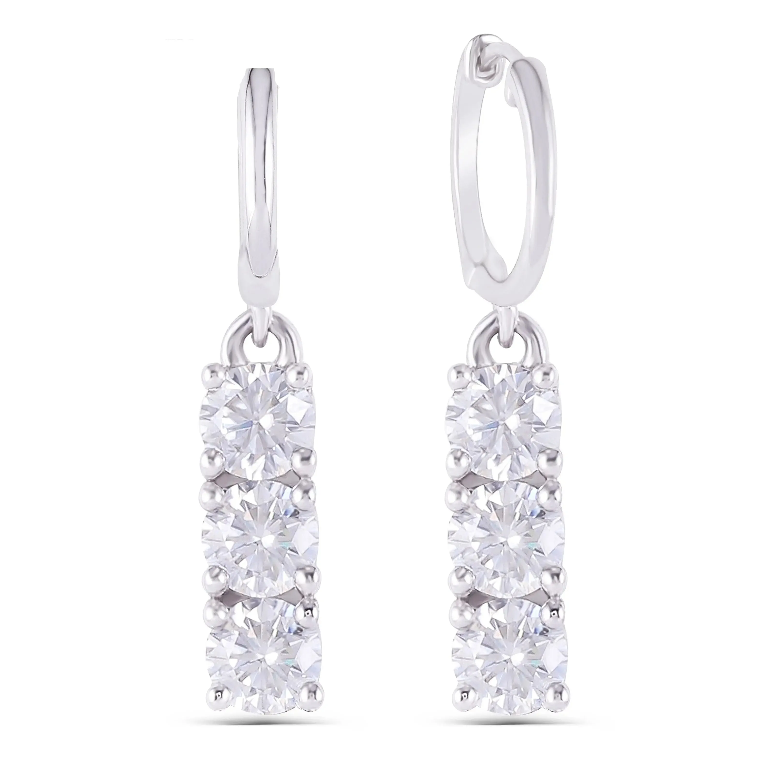 14k White Gold Hoop Drop / Dangle Moissanite Earrings 1.02ctw