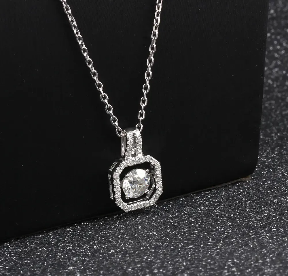 14k White Gold Moissanite Necklace / Pendant 1ct Center Stone