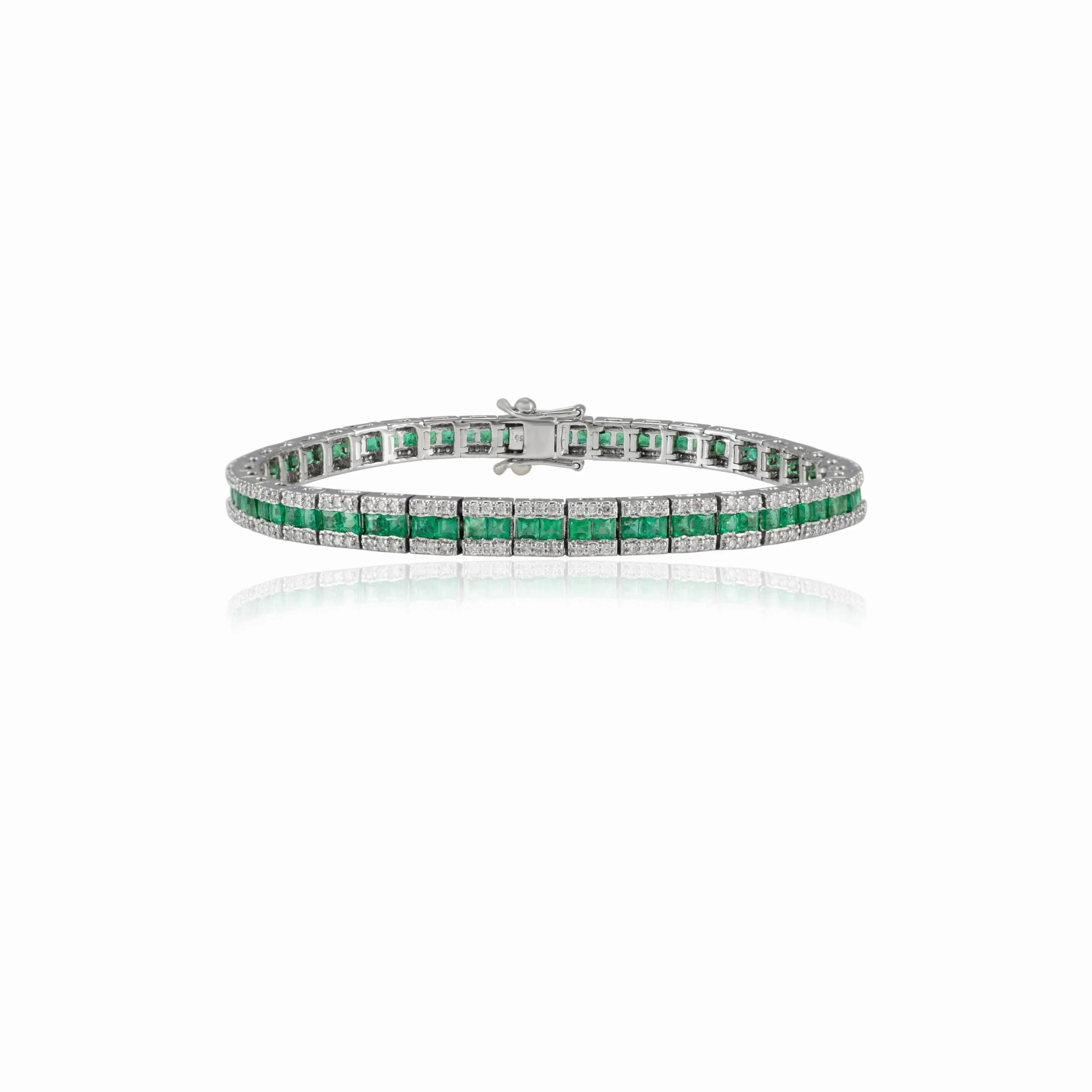 18K Gold Certified Emerald Diamond Tennis Bracelet