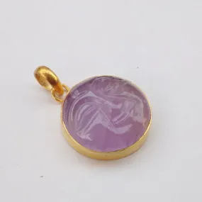 18K Gold Plated Natural Amethyst Birthstone Moon Face Pendant