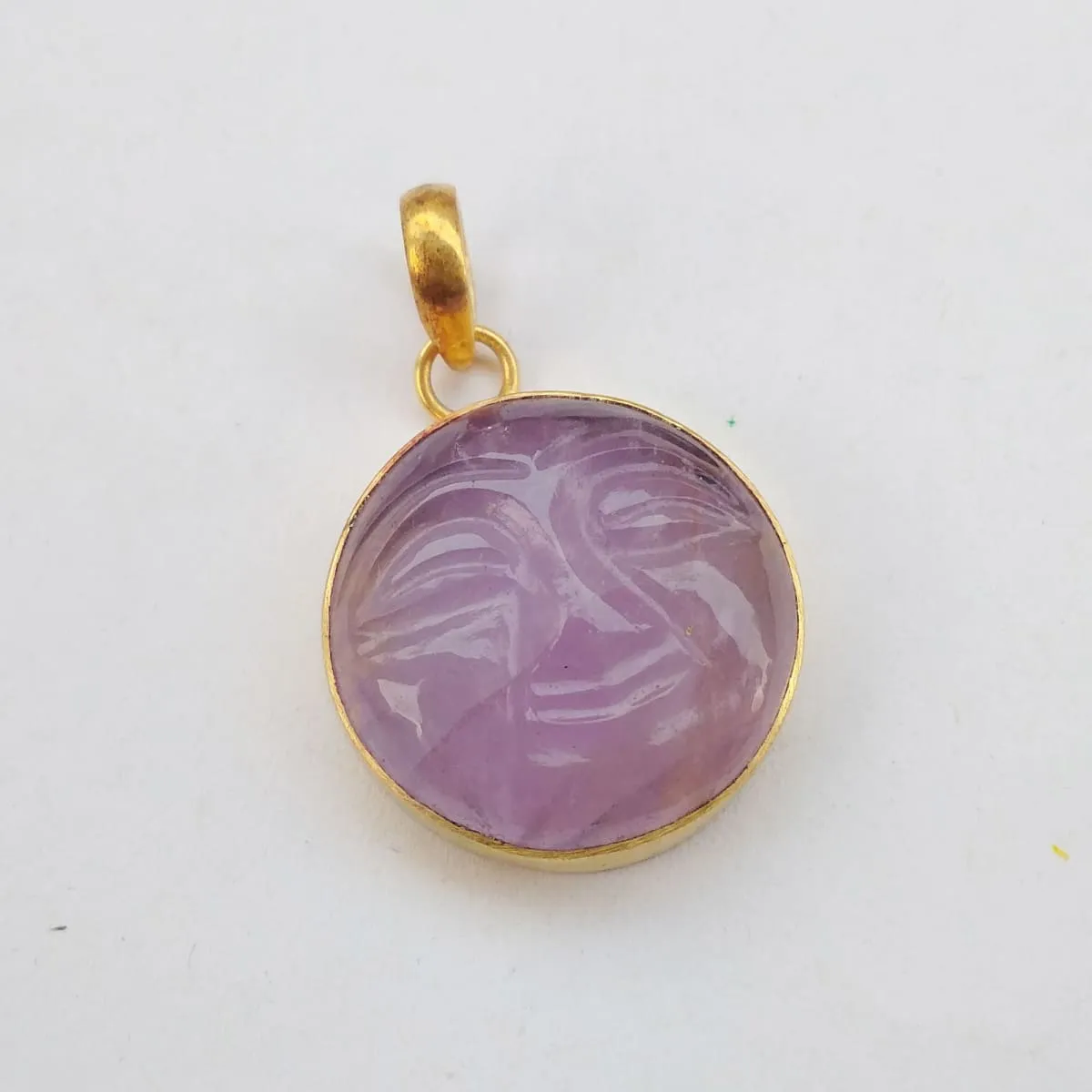 18K Gold Plated Natural Amethyst Birthstone Moon Face Pendant