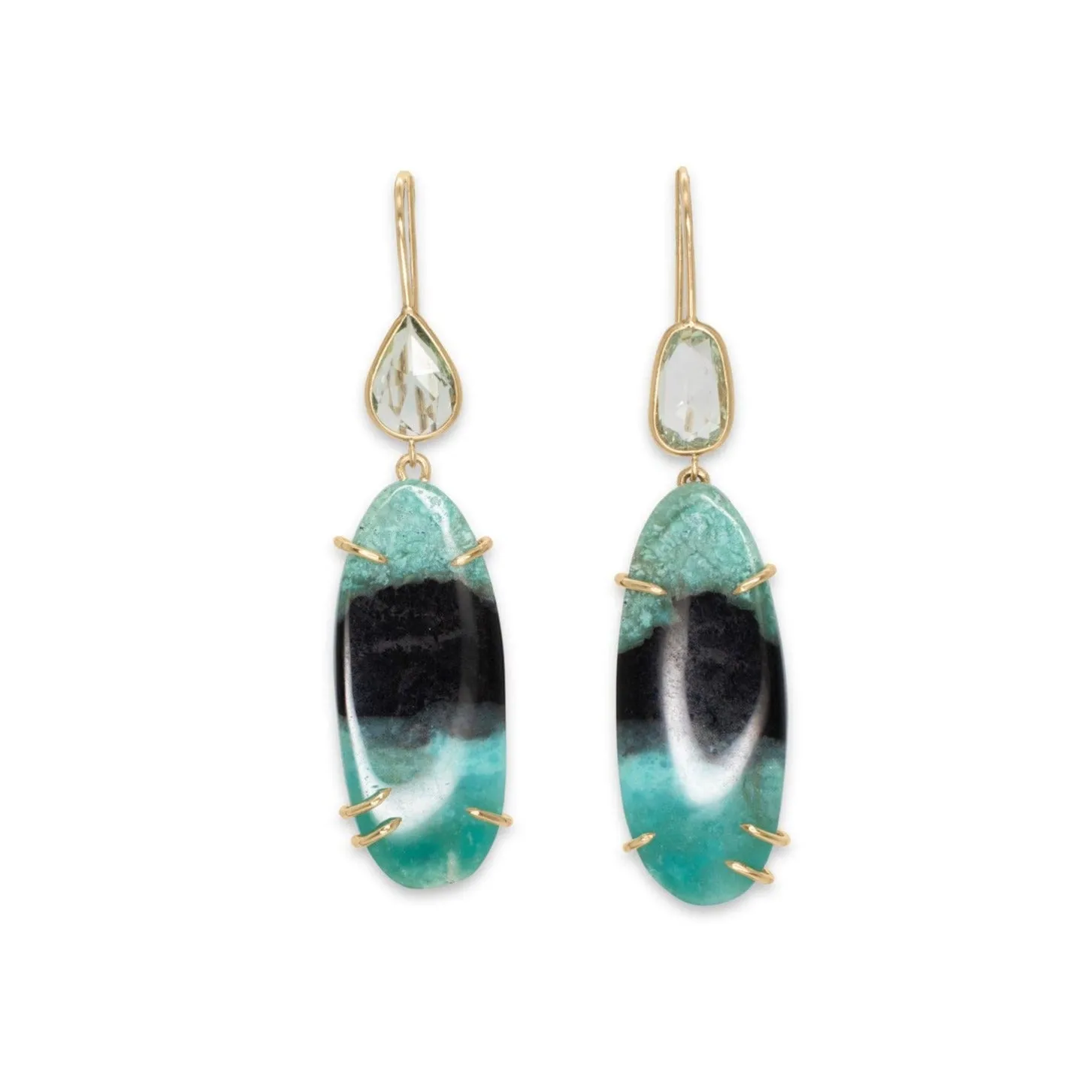 18K Green Sapphire & Petrified Blue Opal Earring