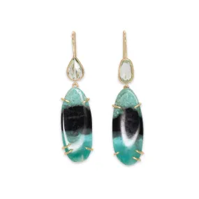 18K Green Sapphire & Petrified Blue Opal Earring