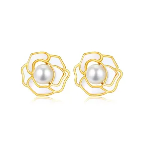 18K Solid Gold Freshwater Pearl Earrings KE00040 | GARDENS