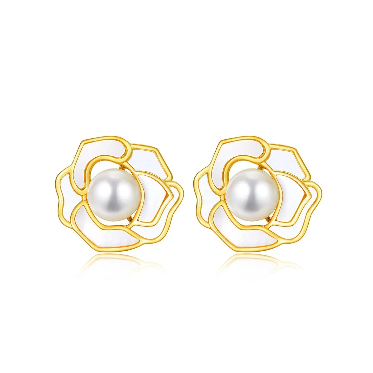 18K Solid Gold Freshwater Pearl Earrings KE00040 | GARDENS