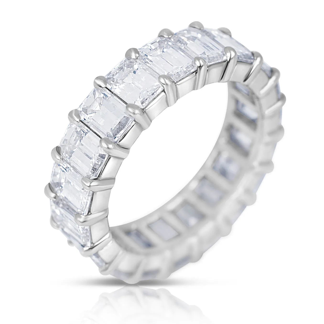 18K White Gold Emerald Cut Diamond Eternity Band Ring 7.50 carats