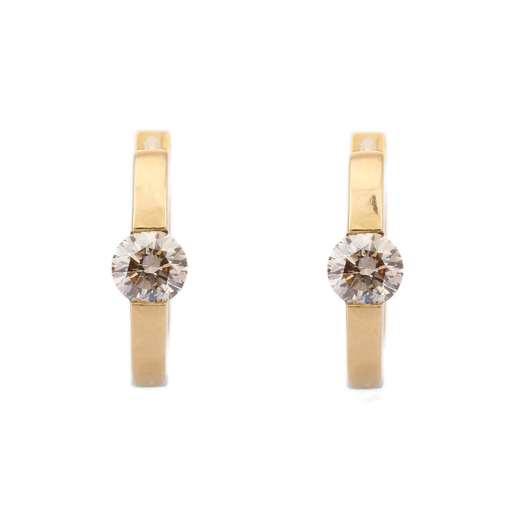 18K Yellow Gold Hoop Earrings With Blazing Diamond