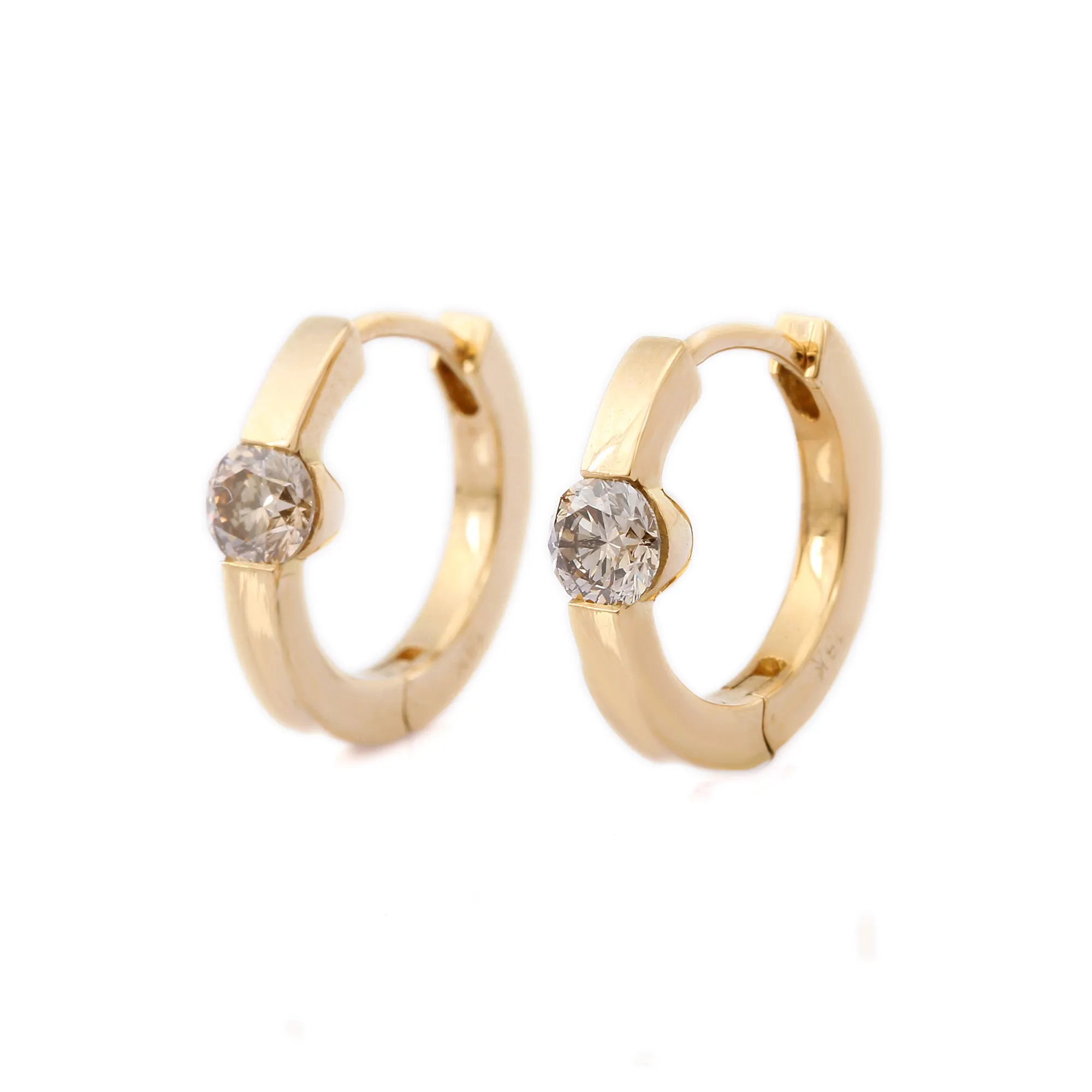 18K Yellow Gold Hoop Earrings With Blazing Diamond