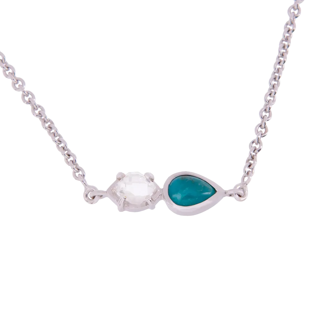 2-Stone Herkimer Diamond and Turquoise Pear Necklace