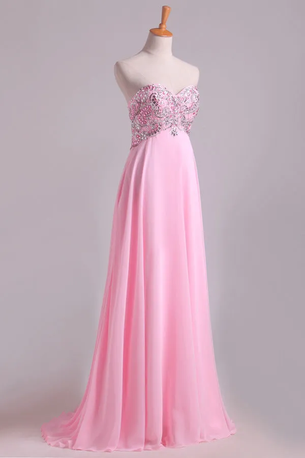 2024 New Prom Dresses Sweetheart Chiffon With Beading Floor PB9L4BNF