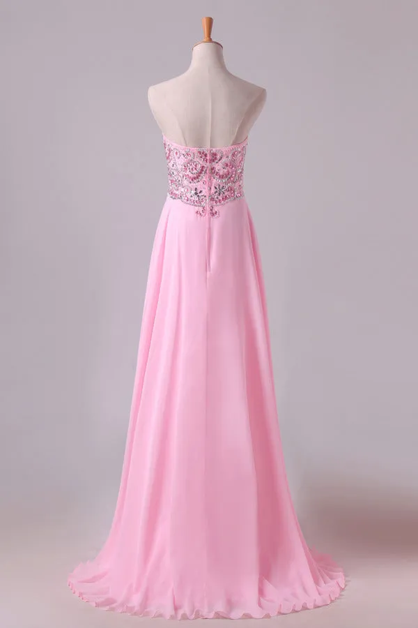 2024 New Prom Dresses Sweetheart Chiffon With Beading Floor PB9L4BNF