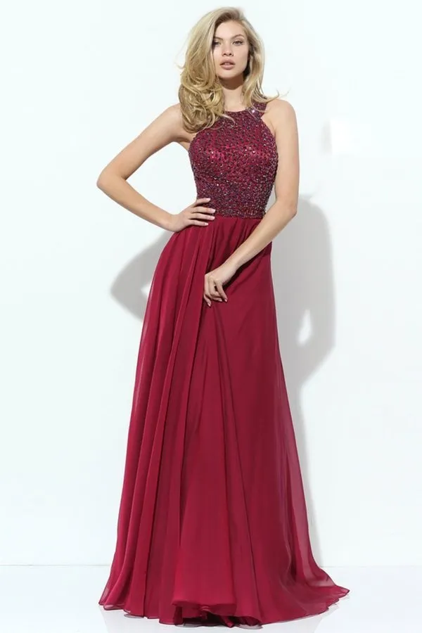 2024 Scoop Prom Dresses Chiffon With Beading A Line PQBB7282