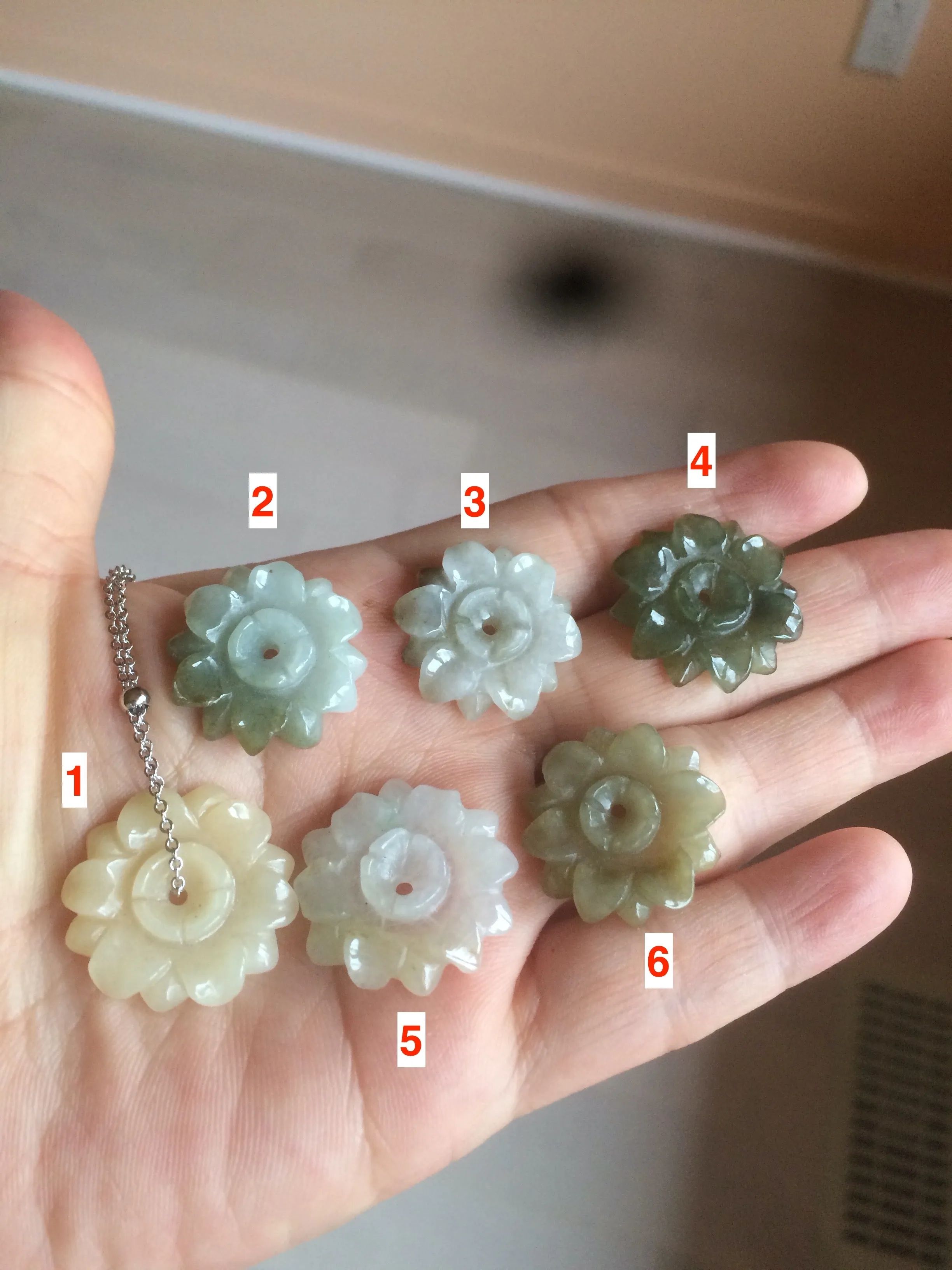 21-22mm Type A 100Natural 3D green/brown/black jadeite Jade flower Pendant necklace AQ55 (add-on item)