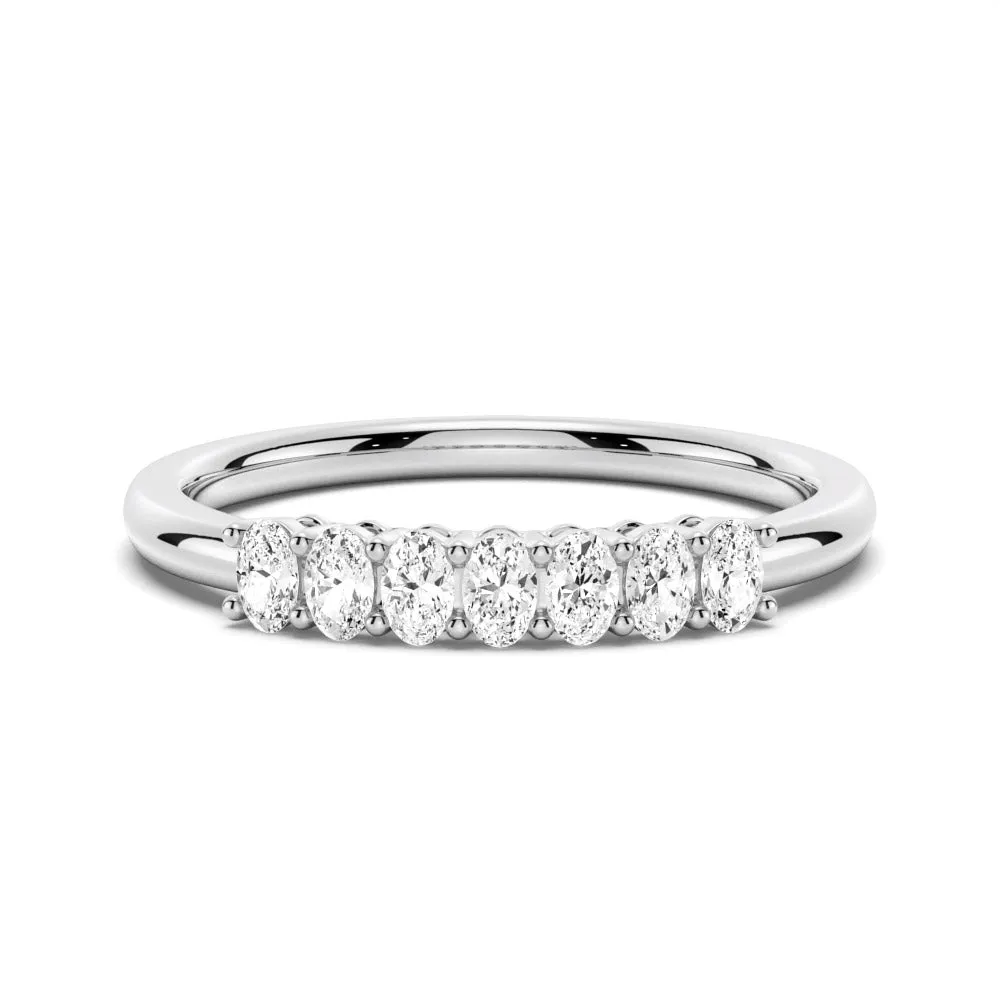 7 Stone Shared Prong Oval Cut Moissanite Wedding Band