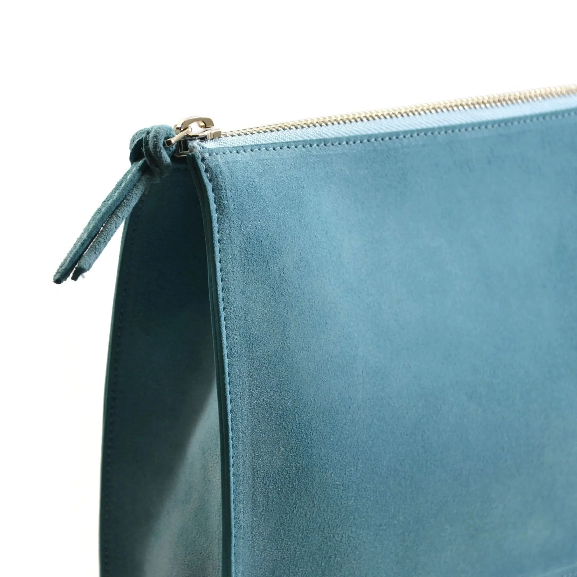 A & Furst - Medium Pouch - Handbag, Oceania Blue Color Suede Leather