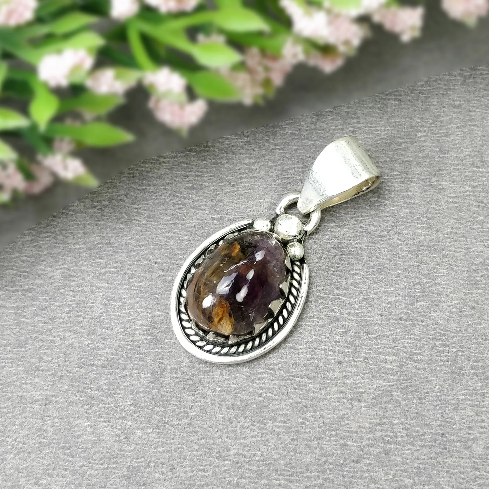 AMETHYST Gemstone 925 Sterling Silver Pendant : 5.09gms Natural Untreated Purple Amethyst Cabochon Bezel Set Pendant 1.25"