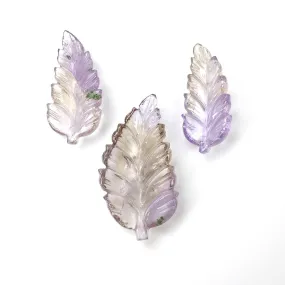 AMETRINE Gemstone Carving : 32.50cts Natural Untreated Yellow Purple Ametrine Hand Carved Leaves 25.5*12.5mm - 32*17mm 3pcs