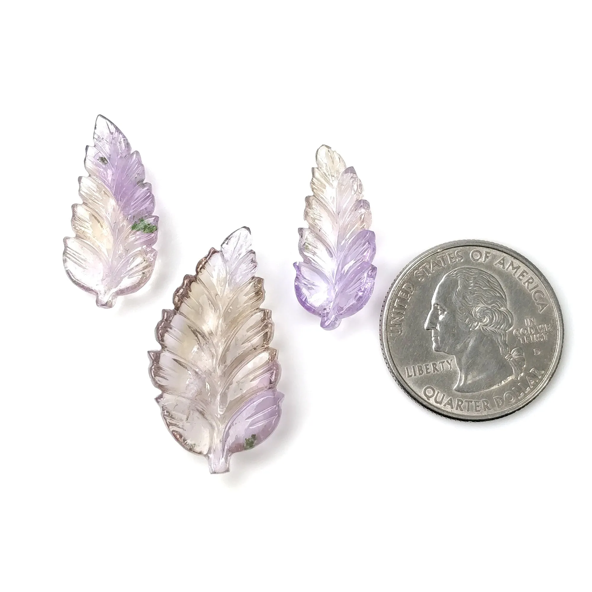 AMETRINE Gemstone Carving : 32.50cts Natural Untreated Yellow Purple Ametrine Hand Carved Leaves 25.5*12.5mm - 32*17mm 3pcs