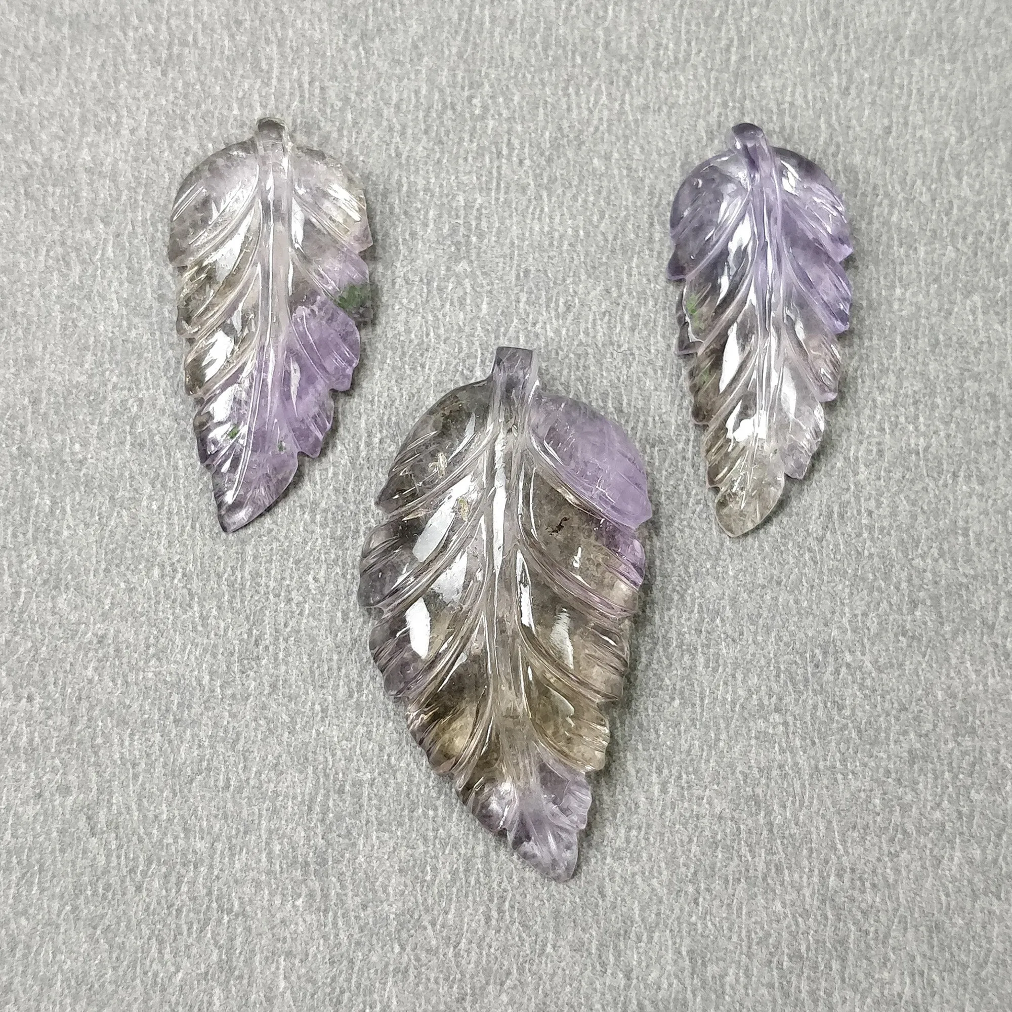 AMETRINE Gemstone Carving : 32.50cts Natural Untreated Yellow Purple Ametrine Hand Carved Leaves 25.5*12.5mm - 32*17mm 3pcs