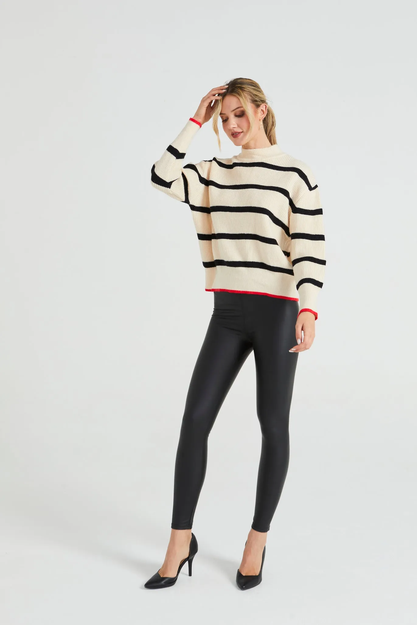 Angeleye Striped Jumper With Red Hem Line Detail