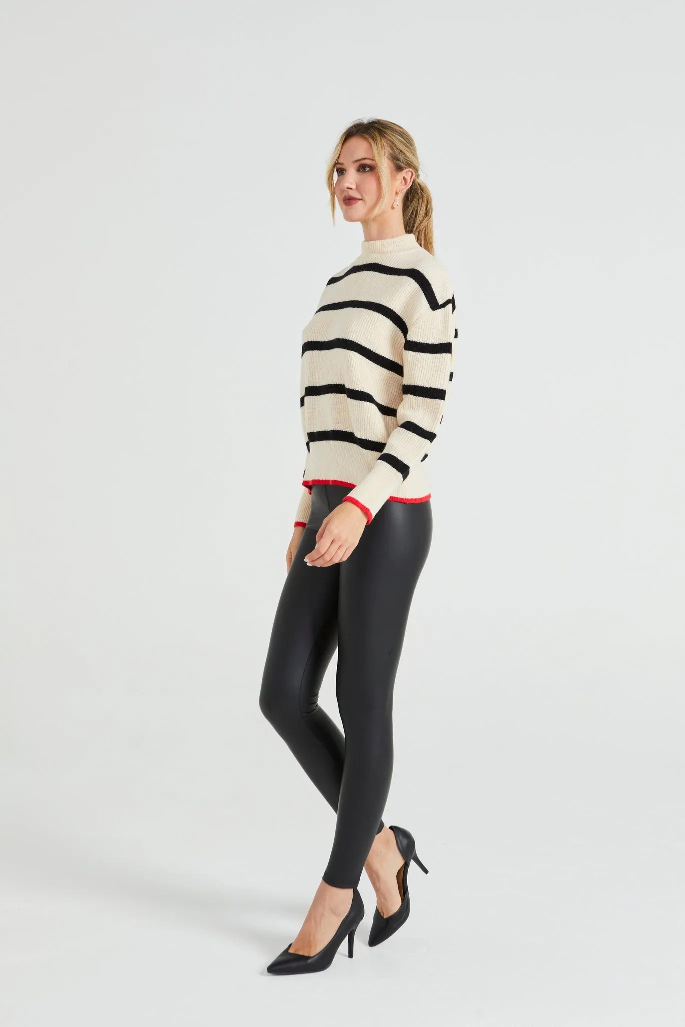 Angeleye Striped Jumper With Red Hem Line Detail