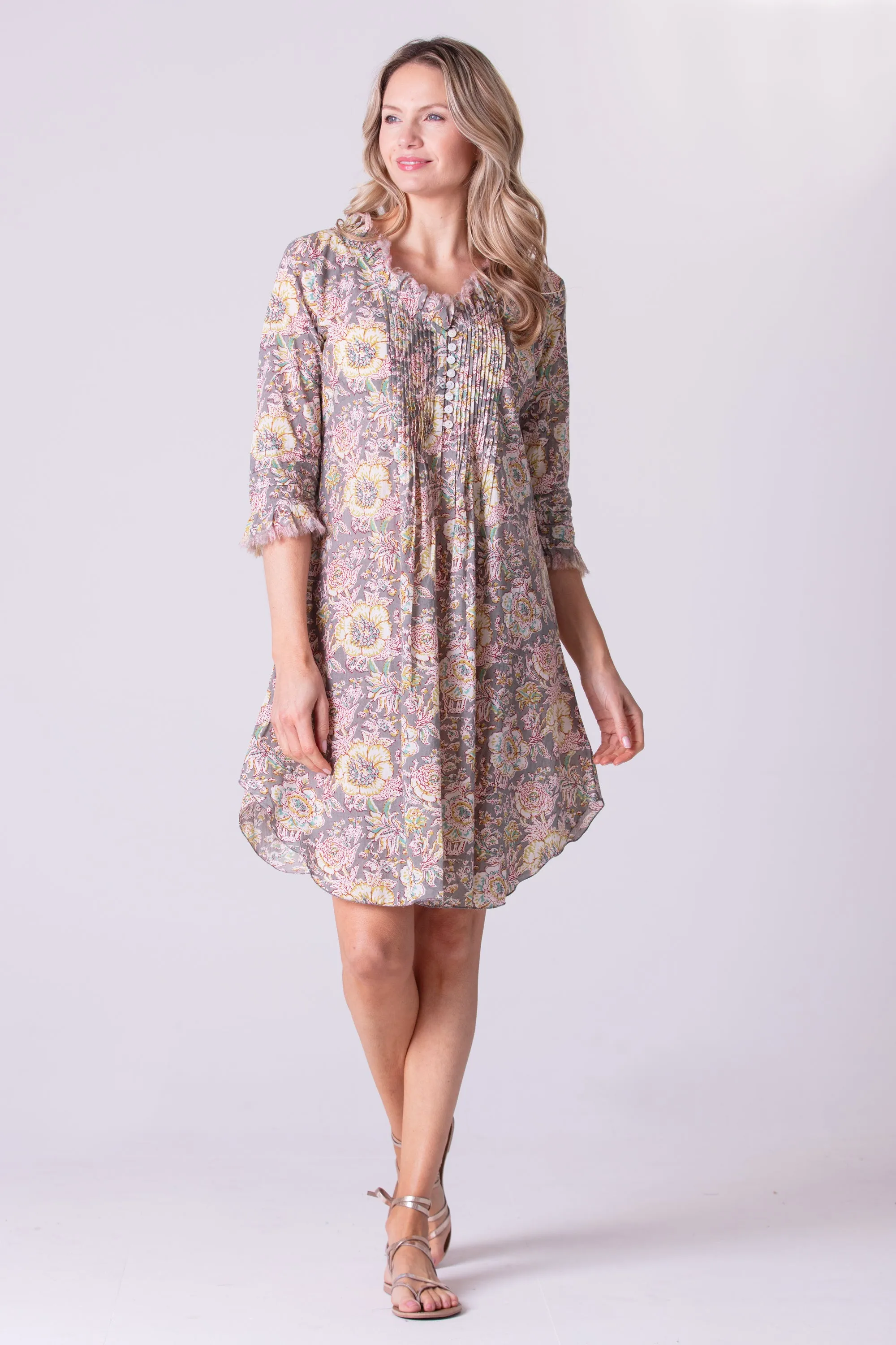 Annabel Cotton Tunic in Dove Grey Floral