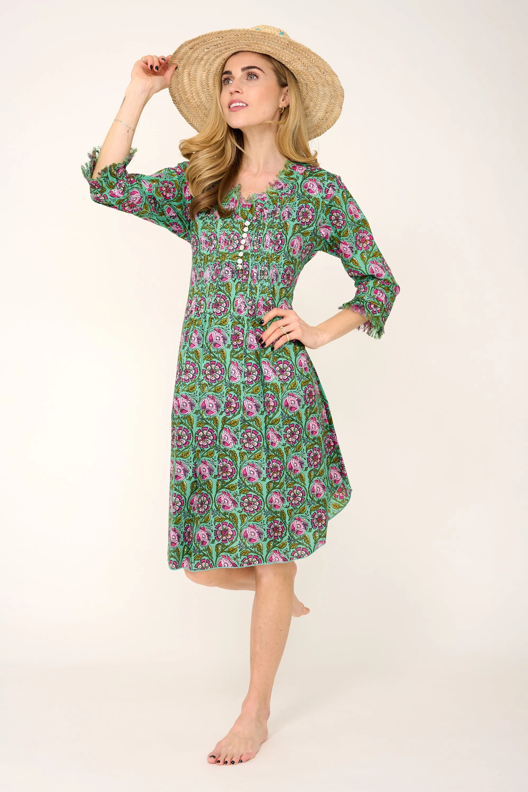 Annabel Cotton Tunic in Green & Pink Flower