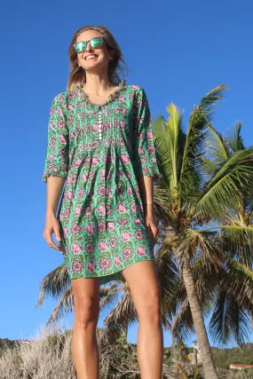 Annabel Cotton Tunic in Green & Pink Flower