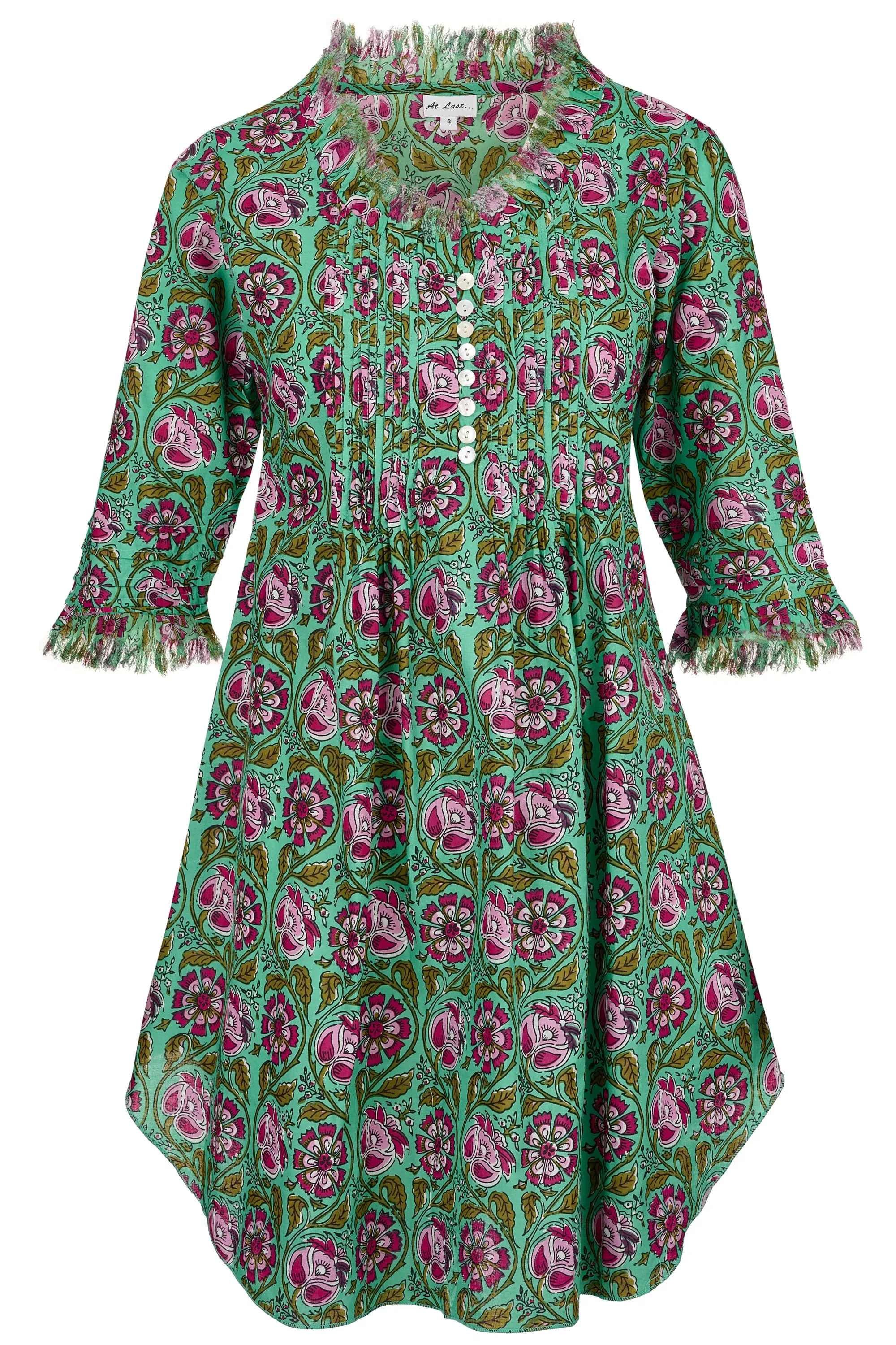 Annabel Cotton Tunic in Green & Pink Flower