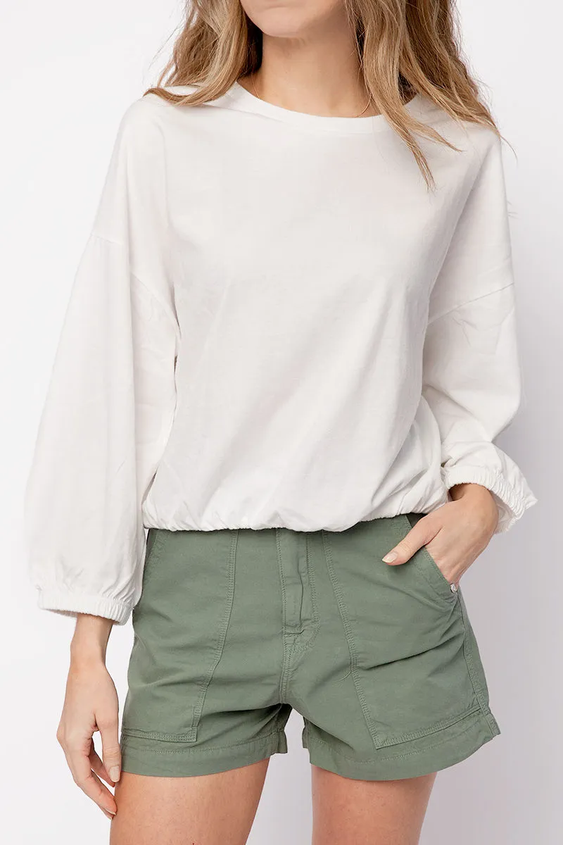 Annelise Shirred Hem Bubble Top in White