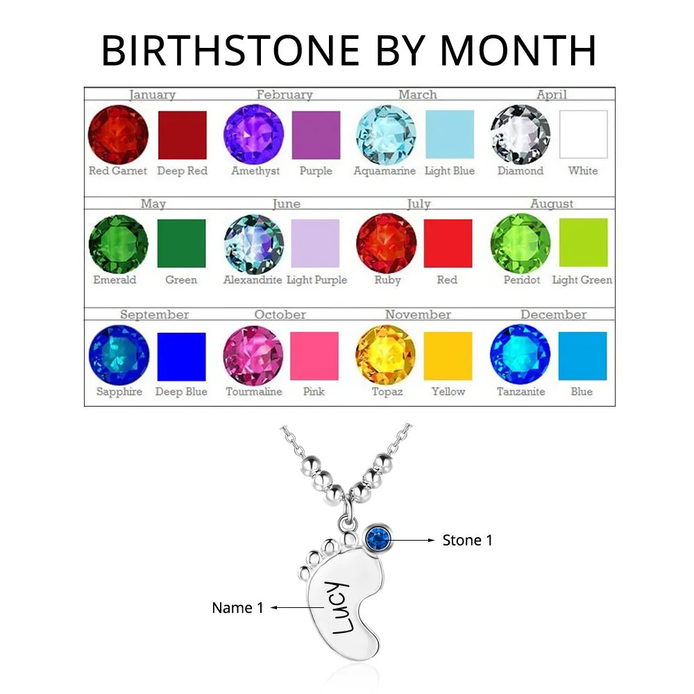 Baby Feet Personalized Mother's Necklace 2 Birthstones