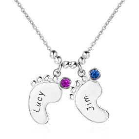 Baby Feet Personalized Mother's Necklace 2 Birthstones