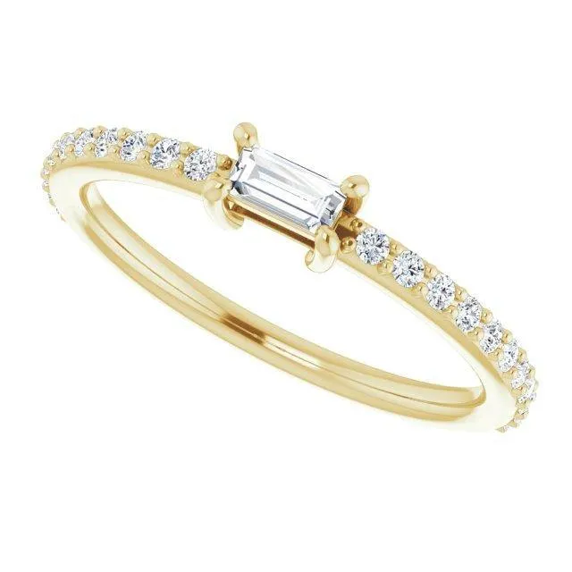 Baguette Lab Diamond or Moissanite Accented Stacking Promise Ring