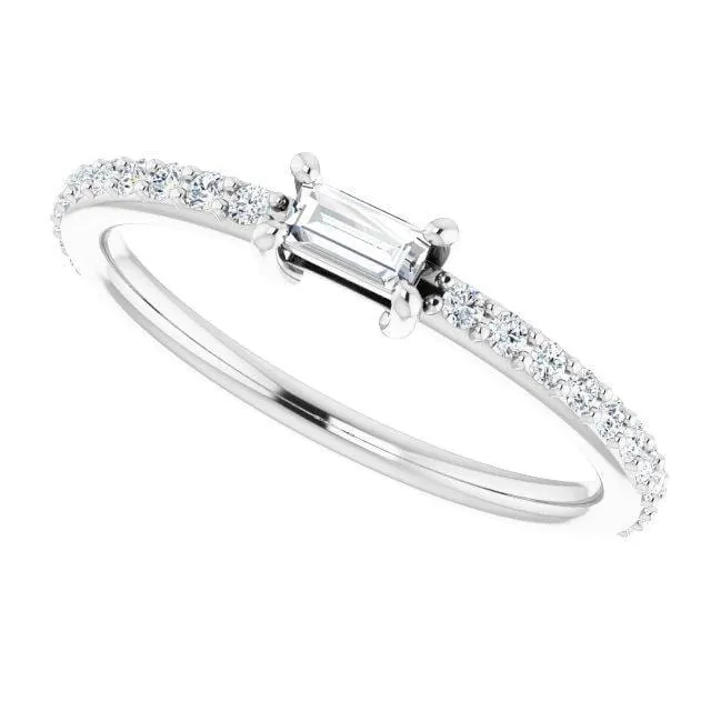 Baguette Lab Diamond or Moissanite Accented Stacking Promise Ring