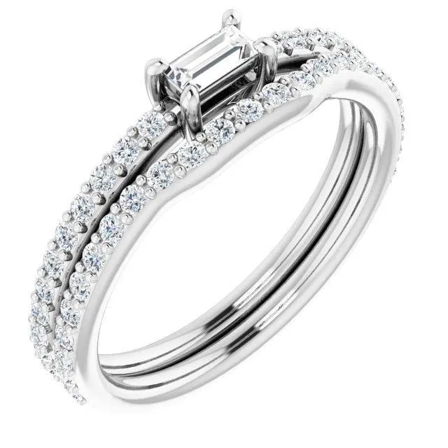 Baguette Lab Diamond or Moissanite Accented Stacking Promise Ring