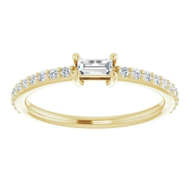 Baguette Lab Diamond or Moissanite Accented Stacking Promise Ring