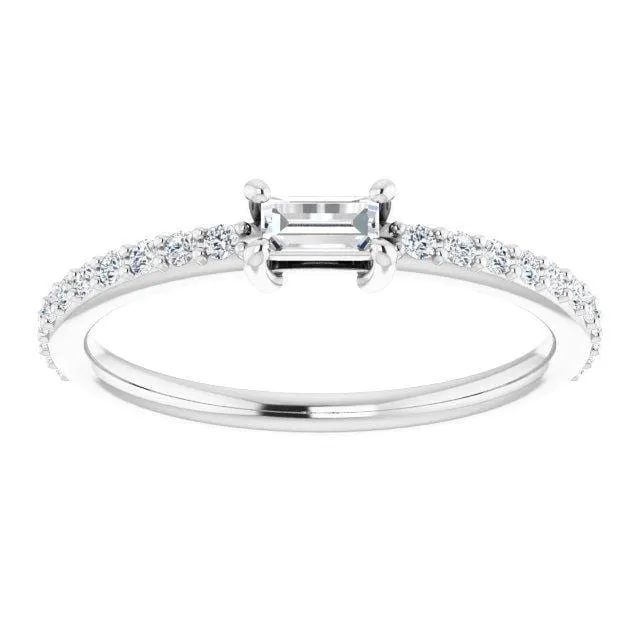 Baguette Lab Diamond or Moissanite Accented Stacking Promise Ring