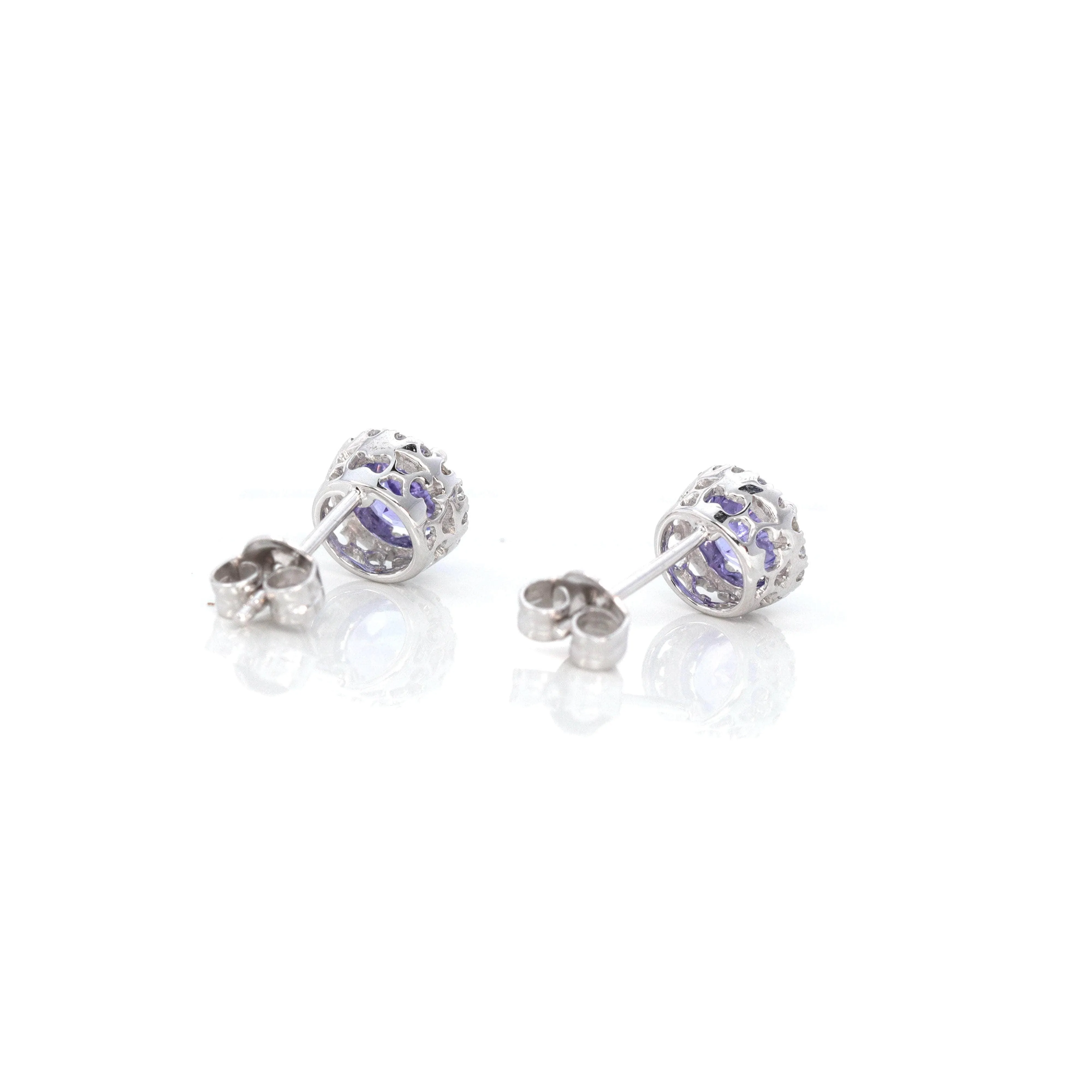 Baikalla 14k Classic White Gold Natural Round 1 CTTW Tanzanite Earrings w/Diamond Halo