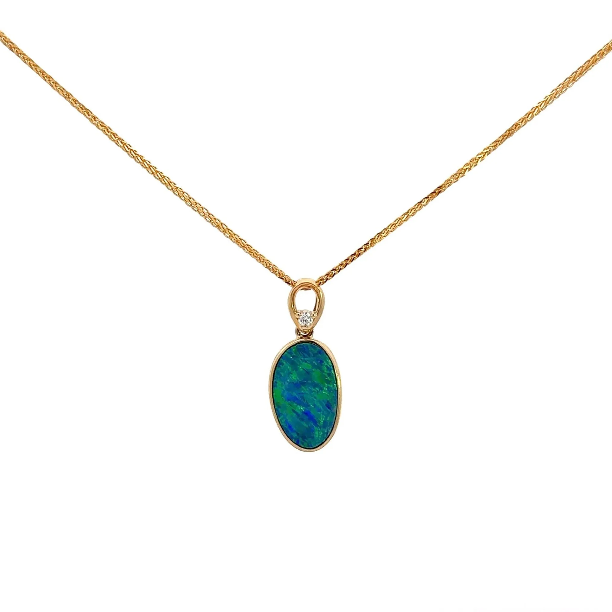 Baikalla 14k Yellow Gold Natural Opal Bezel Set Pendant Necklace