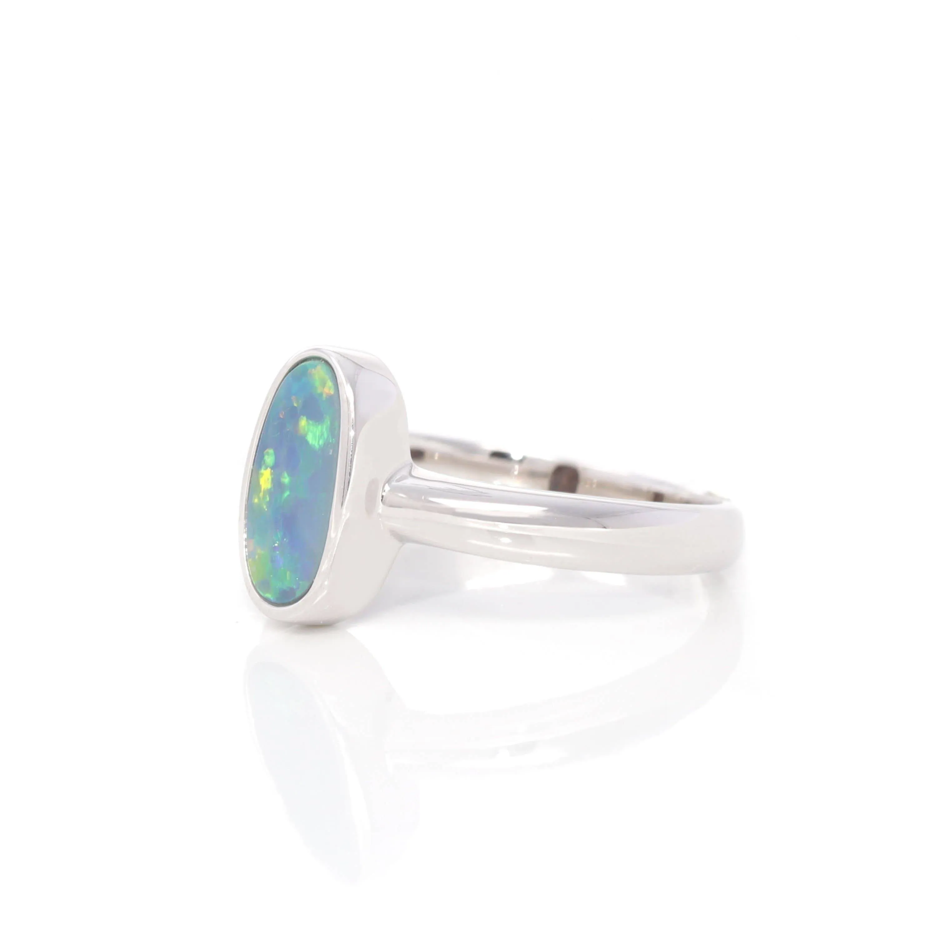 Baikalla? Sterling Silver Freeform Australian Natural Blue Opal Bezel Set Ring