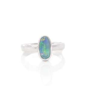 Baikalla? Sterling Silver Freeform Australian Natural Blue Opal Bezel Set Ring